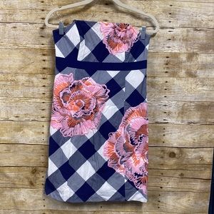 Lilly Pulitzer Navy & White Gingham Strapless Dress with Pink Floral Appliqué